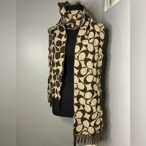 Coach 100% Merino Wool Brown and Cream Scarf